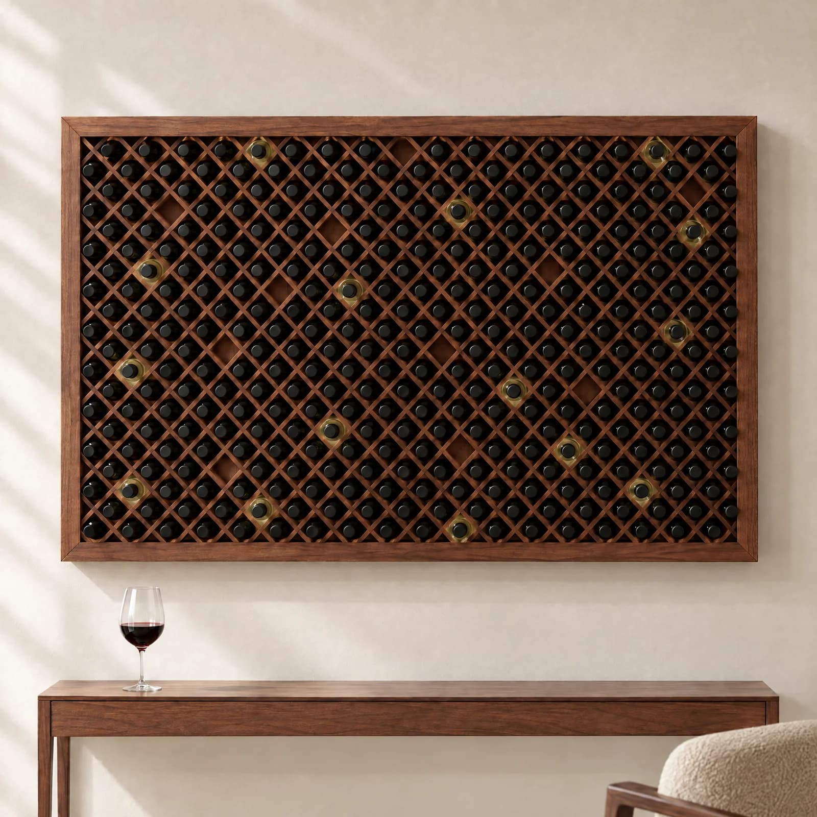 Design concept for a wall rack of small tasting bottles