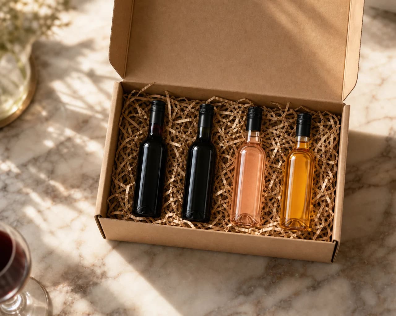 A Club Preview — four sample bottles of a winery's current shipment in a kraft box